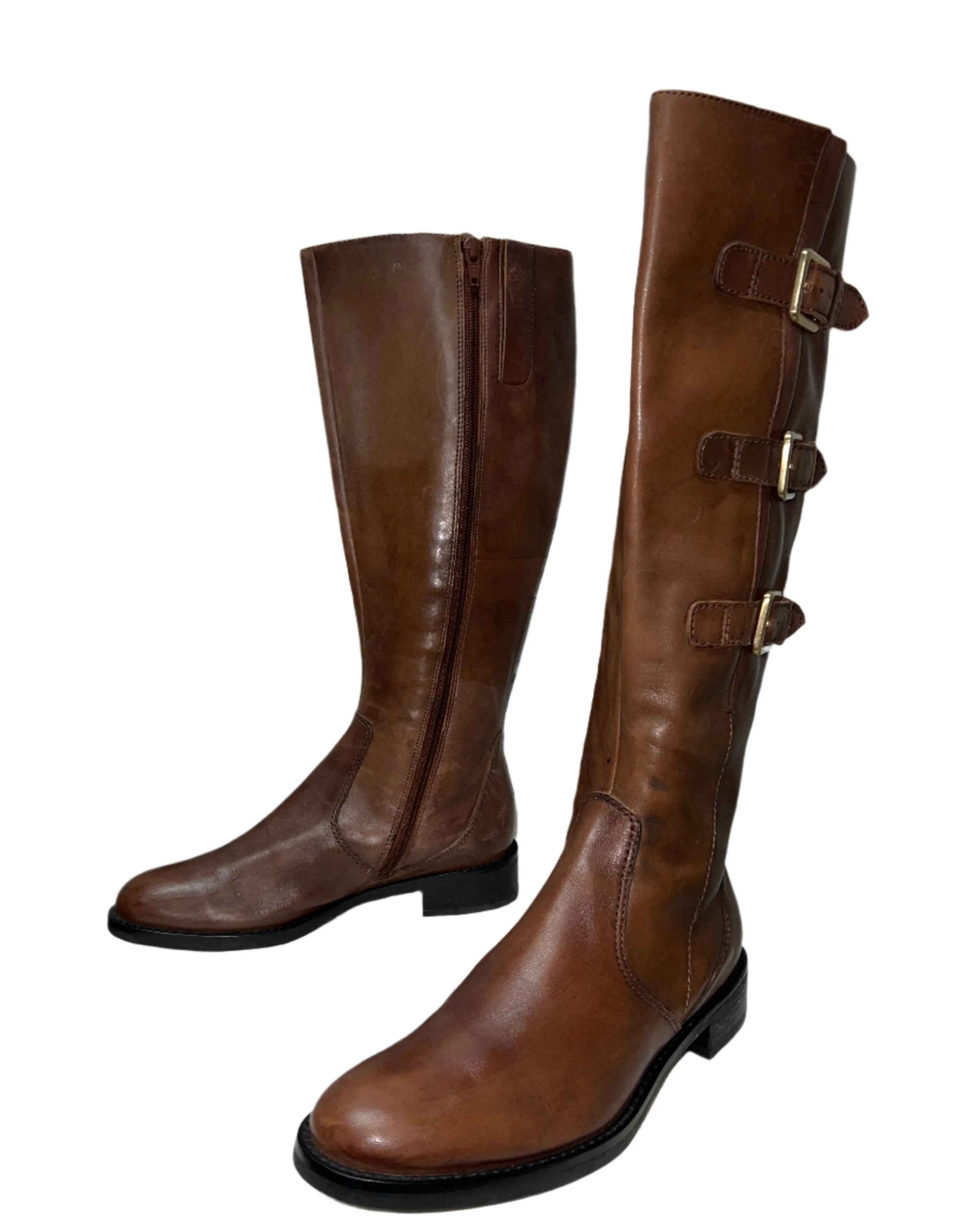 ECCO Women's "Sullivan" Tall Buckle Boot Cognac Leather EU 37 Boots Line Dance