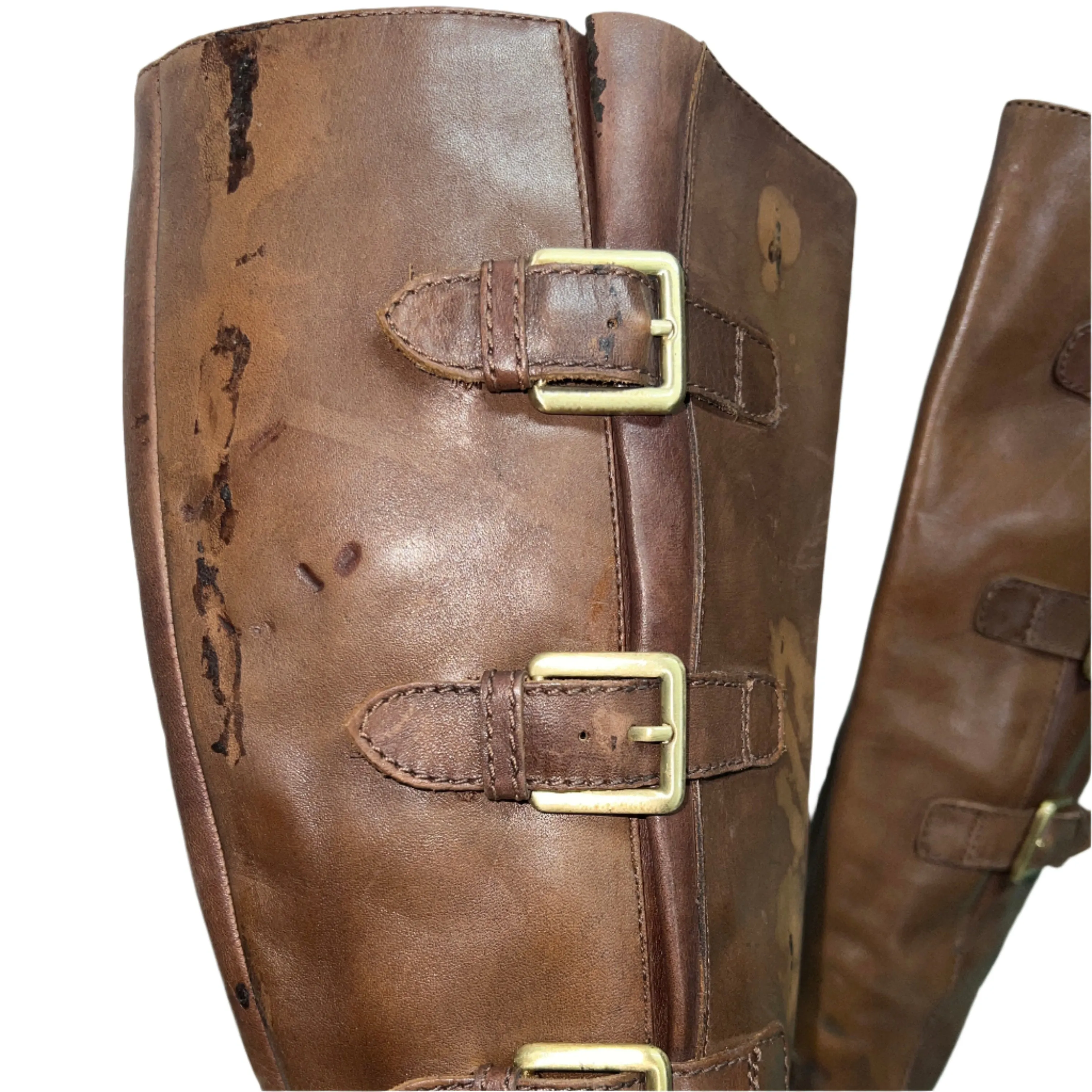 ECCO Women's "Sullivan" Tall Buckle Boot Cognac Leather EU 37 Cowboy Hat Boots