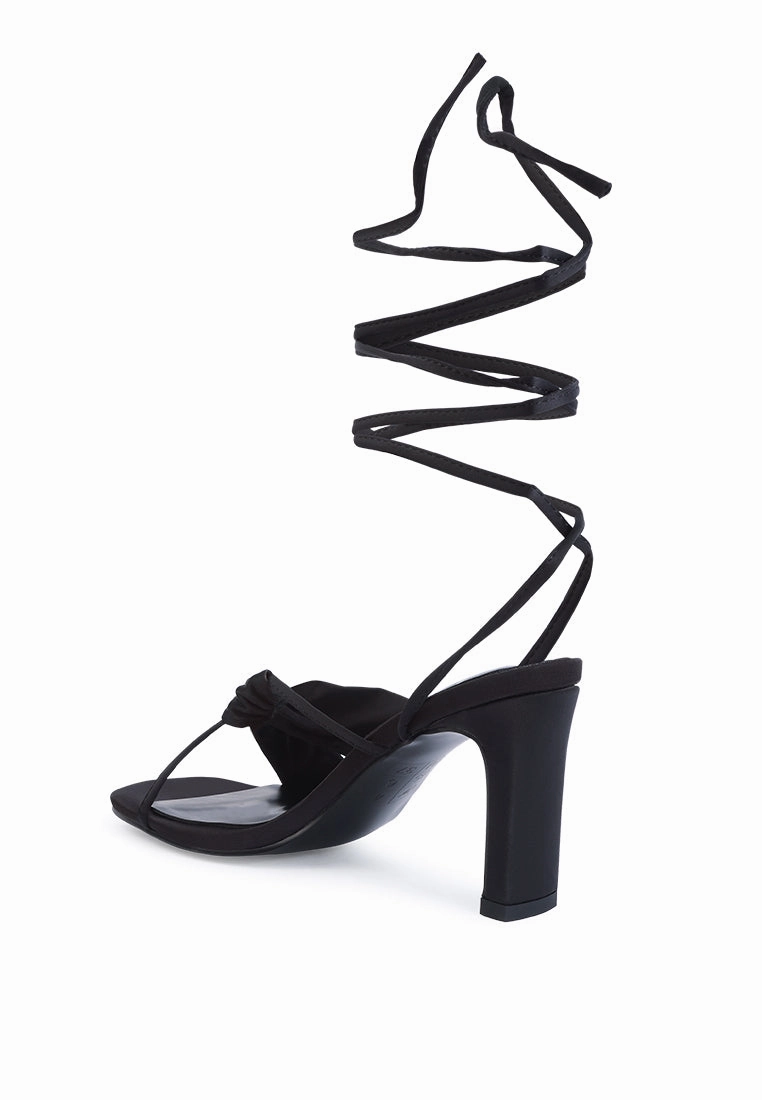 chasm ruched satin tie up block heeled sandals Edit Sandals