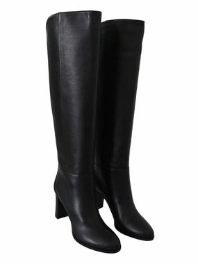 Elegant Black Calf Leather Heeled Boots Grunge Boots