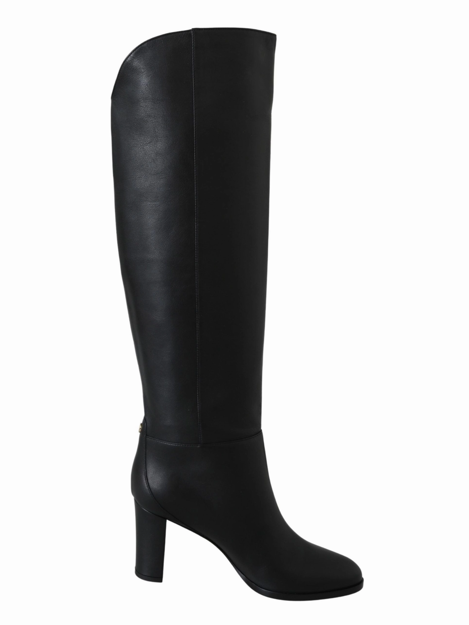Squared Toe Boots Elegant Black Calf Leather Heeled Boots