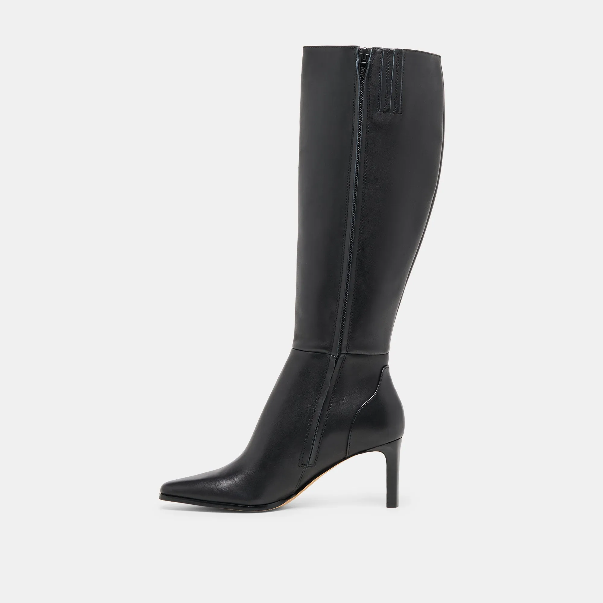 Black Knee High Boots EMMI WIDE CALF BOOTS BLACK LEATHER