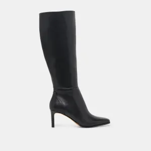 EMMI WIDE CALF BOOTS BLACK LEATHER Thigh High Heels Boots