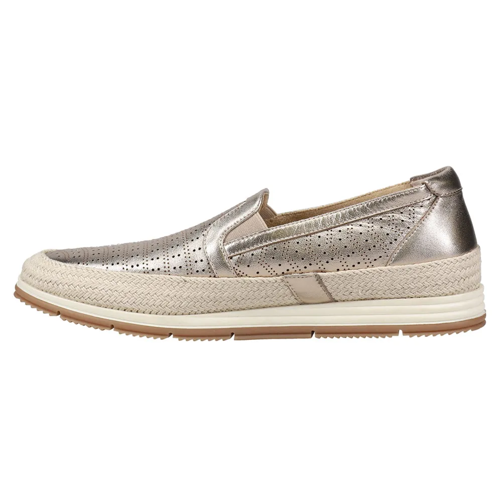 Quasar Metallic Perforated Espadrille Slip On Sneakers Business Casual Comfy Shoes