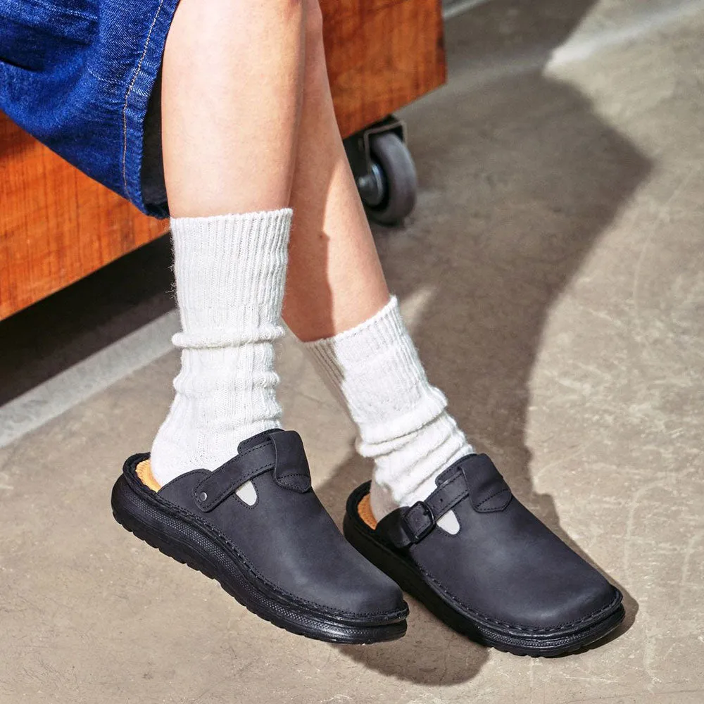 Sawyer - Leather Clog-Toe Sandal | Black Nubuck Sandals By