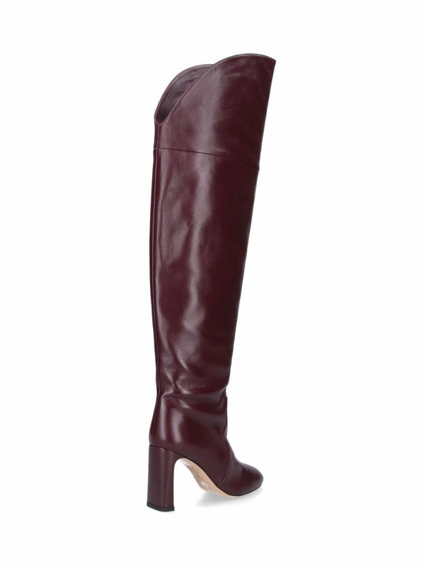 Dark Brown Leather Boots Knee-High Brown Leather Boots With Polished Finish