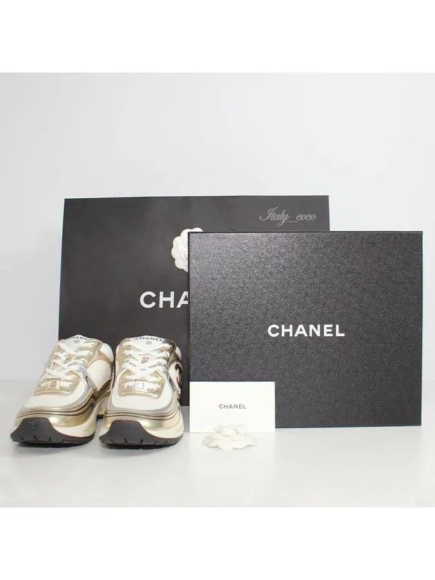 Fabric Laminated Low Top Sneakers Gold Chanel Taos Sneakers