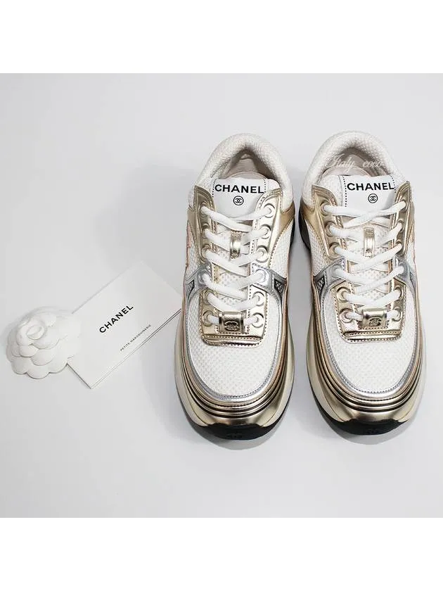 Fabric Laminated Low Top Sneakers Gold Chanel Channel Sneakers