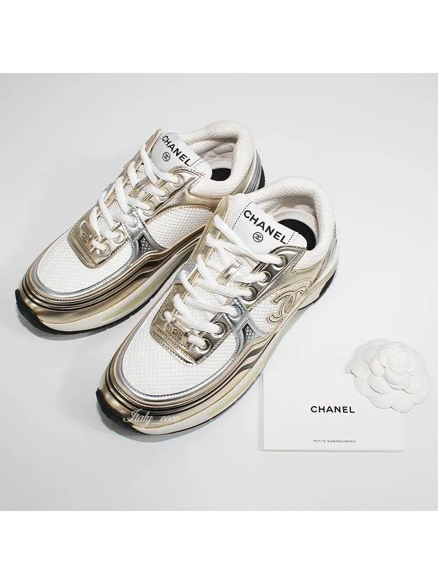 Velcro Sneakers Fabric Laminated Low Top Sneakers Gold Chanel