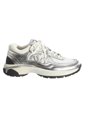 Sneakers Salvatore Ferragamo Fabric Laminated Low Top Sneakers Silver Chanel