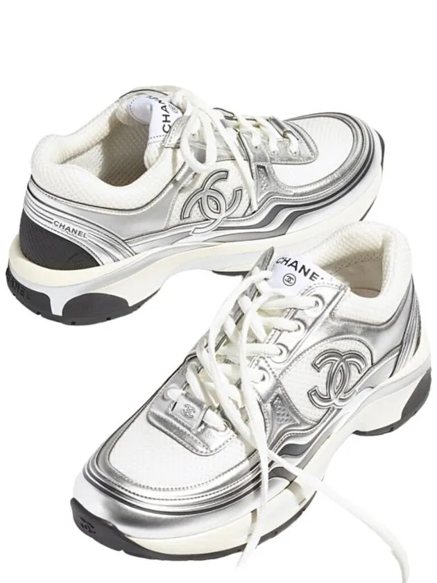 Roofing Sneakers Fabric Laminated Low Top Sneakers Silver Chanel