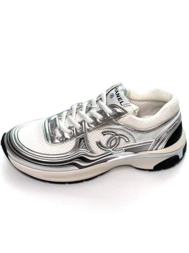 Fabric Laminated Low Top Sneakers Silver Chanel Louise Et Cie Sneakers
