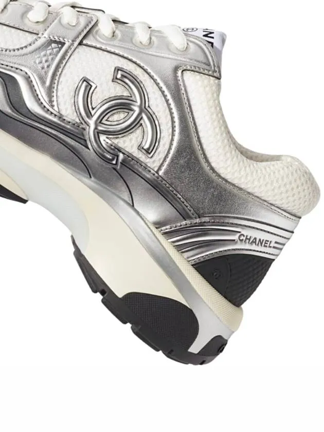 Fabric Laminated Low Top Sneakers Silver Chanel Sam Edelman Platform Sneakers