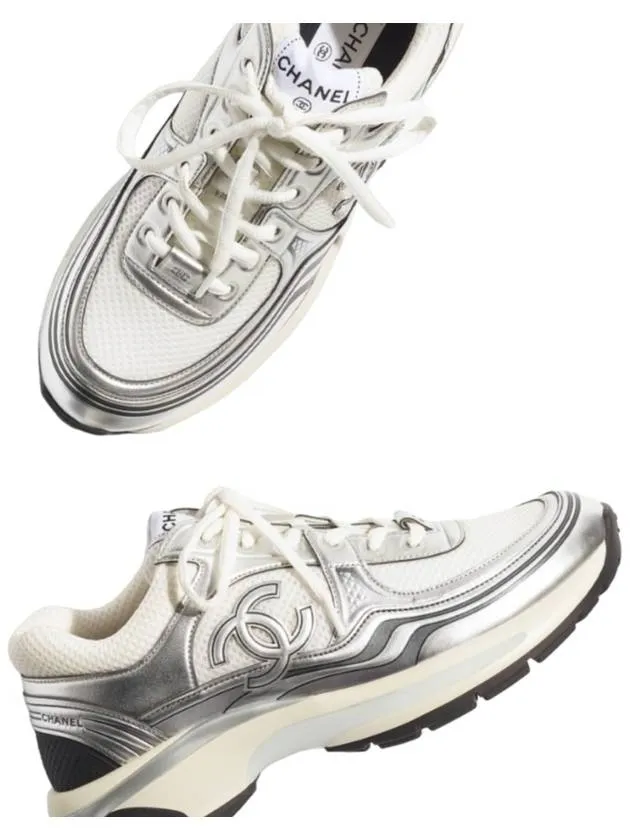 Fabric Laminated Low Top Sneakers Silver Chanel Bill Sneakers
