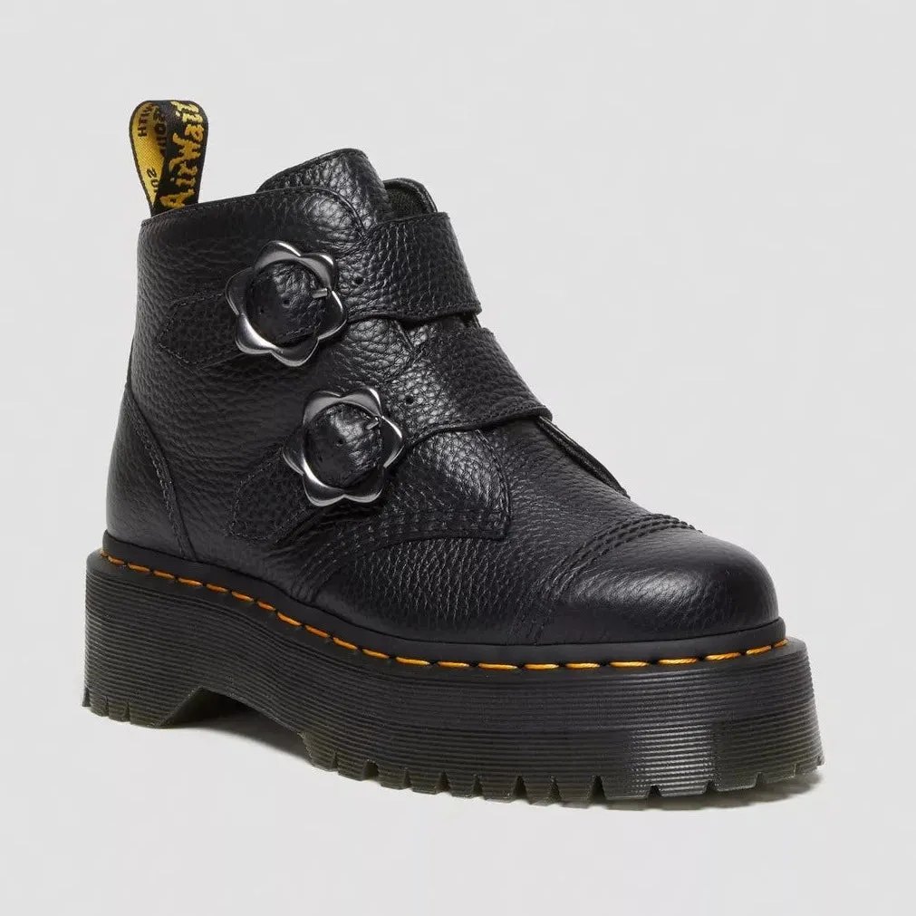 Dr. Martens Women's Devon Quad Flower Buckle - Black Milled Nappa Zip Up Work Boots