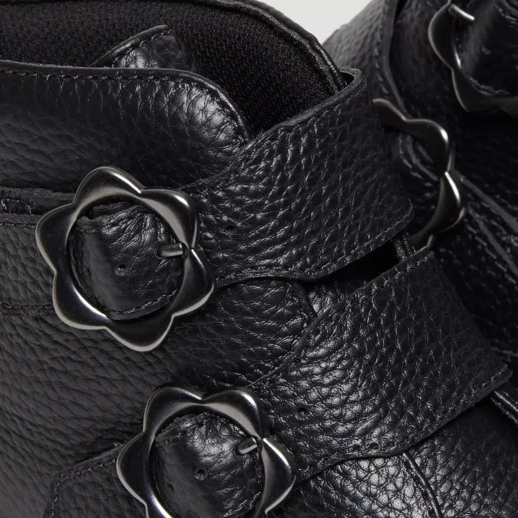 Fuzzie Boots Dr. Martens Women's Devon Quad Flower Buckle - Black Milled Nappa