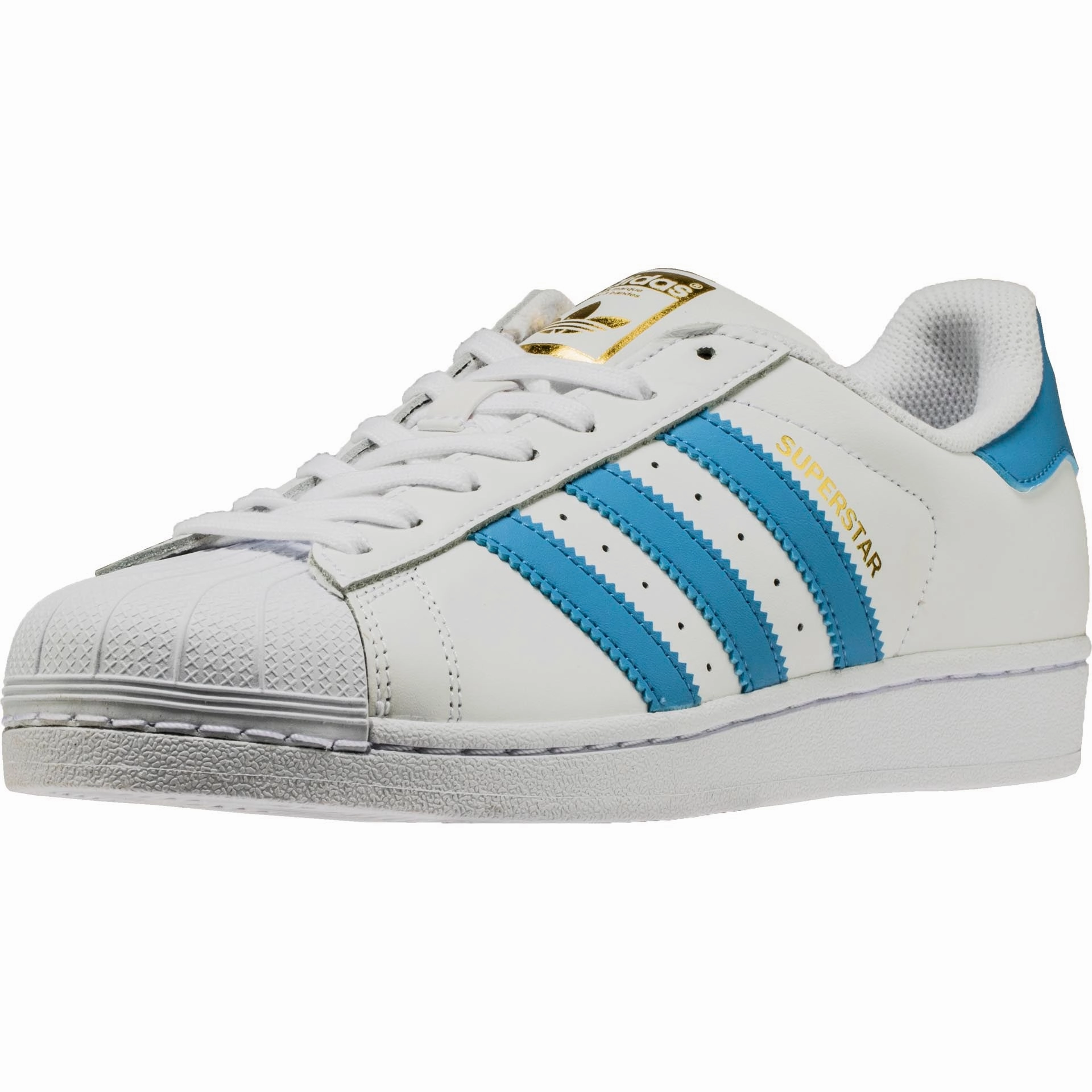 Superstar Foundation Men's - White/Light Blue/Metallic Gold Adidas Turf Soccer Shoes