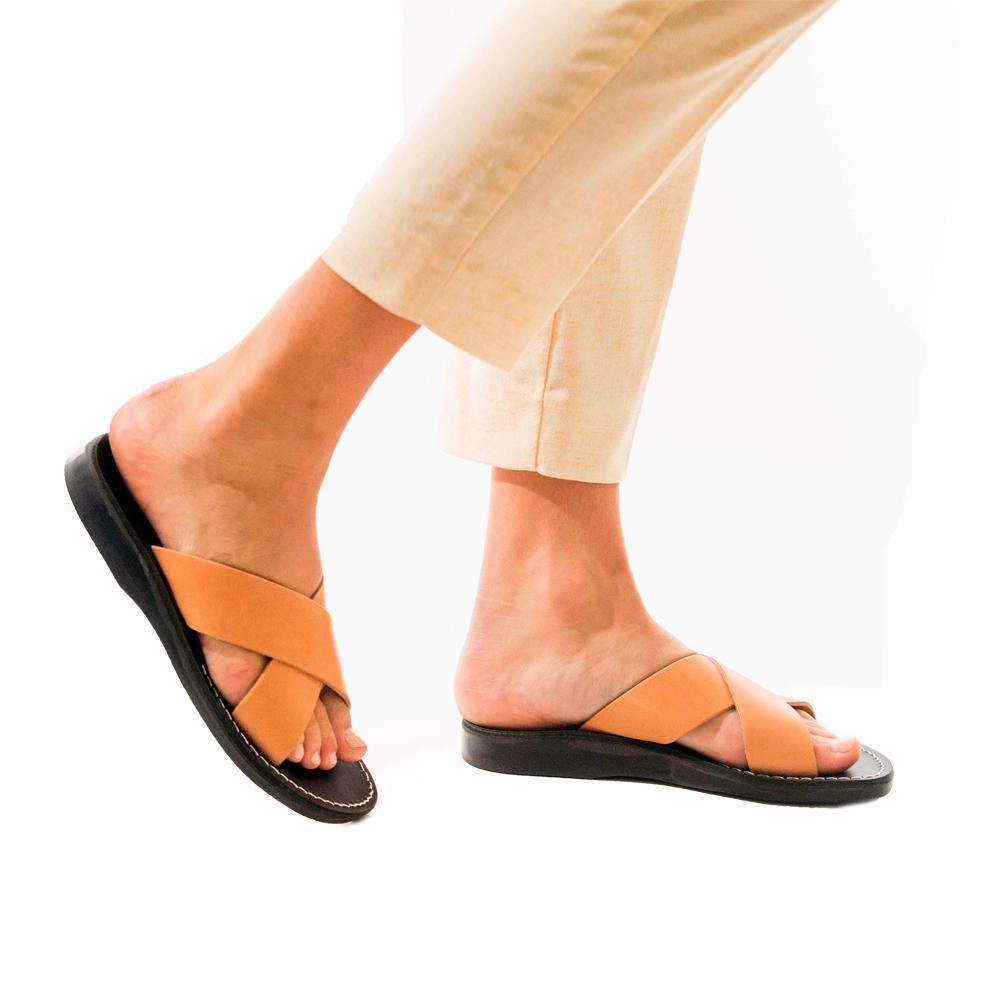 Hopara Sandals Elan - Leather Cross Strap Sandal | Black Tan