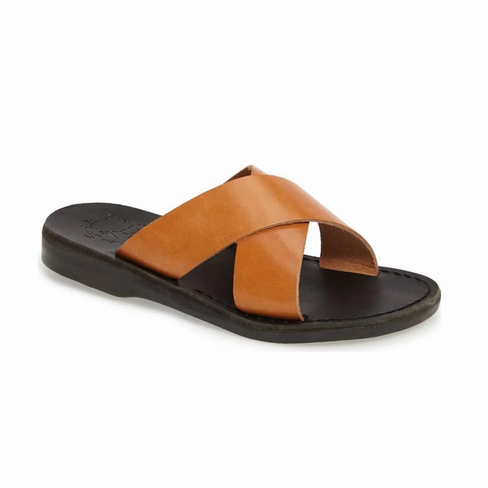 Elan - Leather Cross Strap Sandal | Black Tan Halcyon