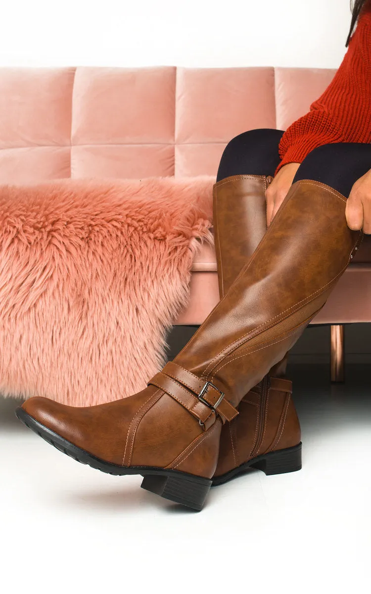 Faux Leather Buckle Knee High Boots Elephant Cowboy Boots