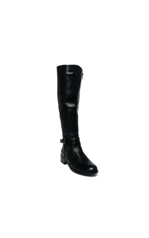 Faux Leather Buckle Knee High Boots Boots Square Toe