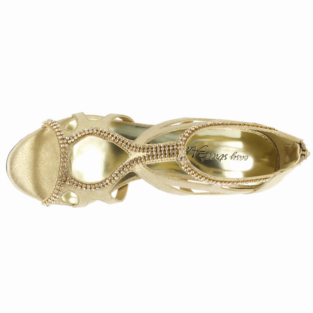 Flattery Metallic Rhinestone Glitter Kitten Heel Evening Sandals