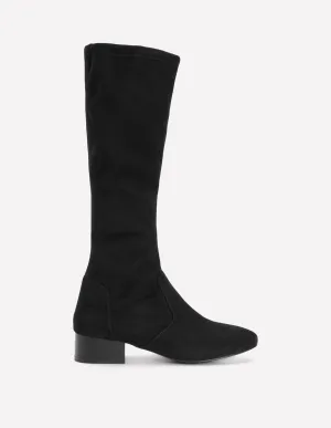 Rubber Sole Cowgirl Boots Flat Stretch Boots-Black
