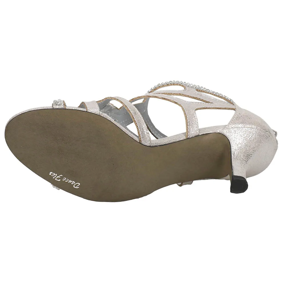 Flattery Metallic Rhinestone Glitter Kitten Heel Evening Sandals