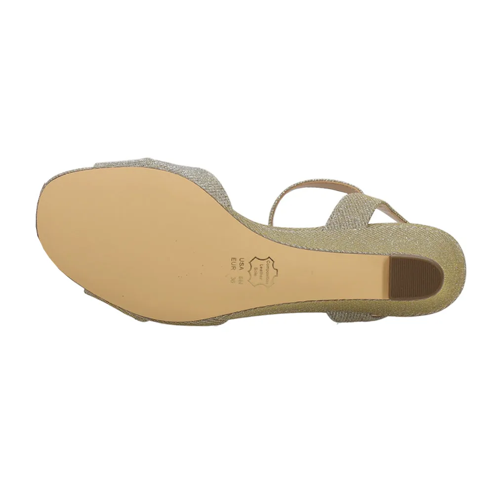 Casual Wedding Shoes Flora Glitter Ankle Strap Wedge Sandals