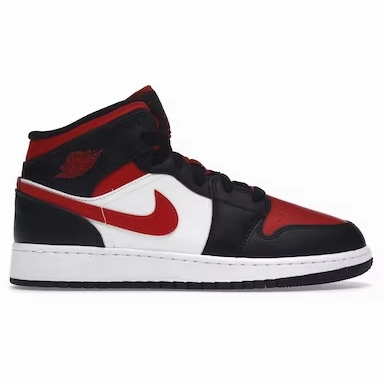 Nike Kid's Jordan 1 Mid GS Shoes - Black / White / Fire Red R Sneakers