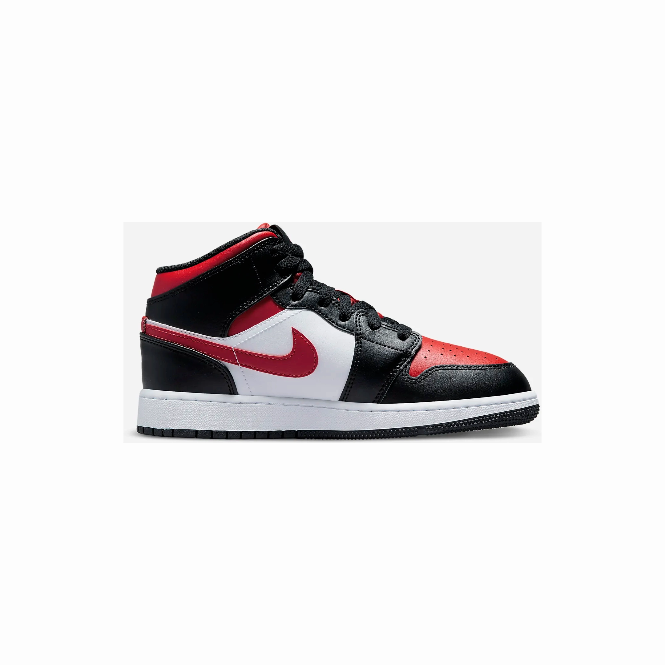 Nike Kid's Jordan 1 Mid GS Shoes - Black / White / Fire Red Ivory Sneakers