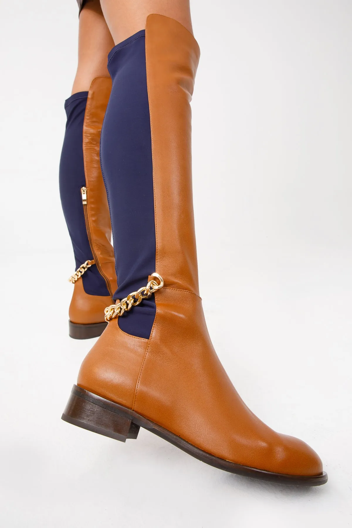 The Tallin Tan Leather Knee High Women Boot Pleaser Boots