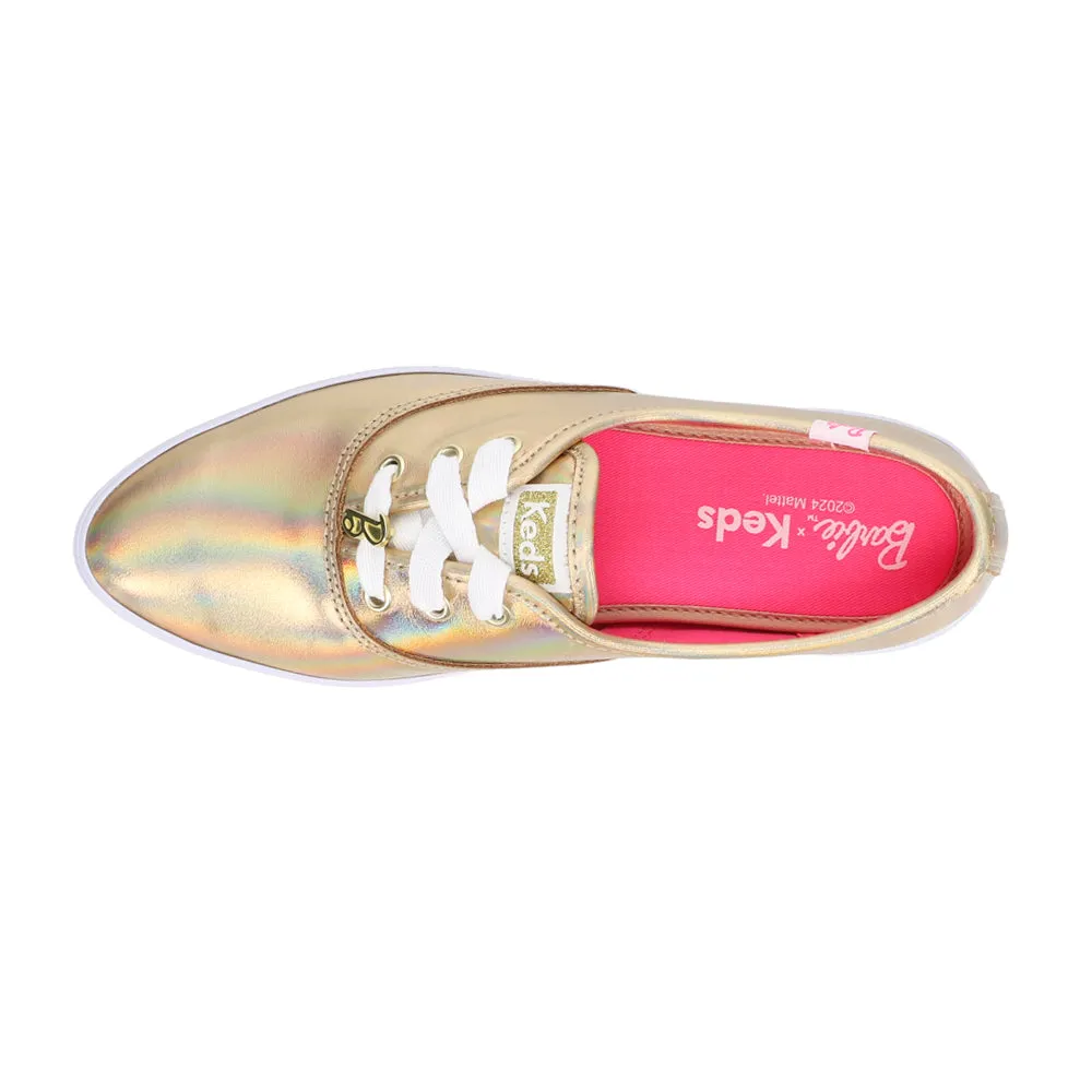 Keds x Barbie Point Metallic Leather Lace Up Sneakers Rainbow Rift Slip-on Casual Shoes