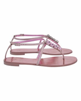 Giuseppe Zanotti Crystal-Embellished Thong Flat Sandals in Metallic Pink Leather Sandals Huts Over The Water