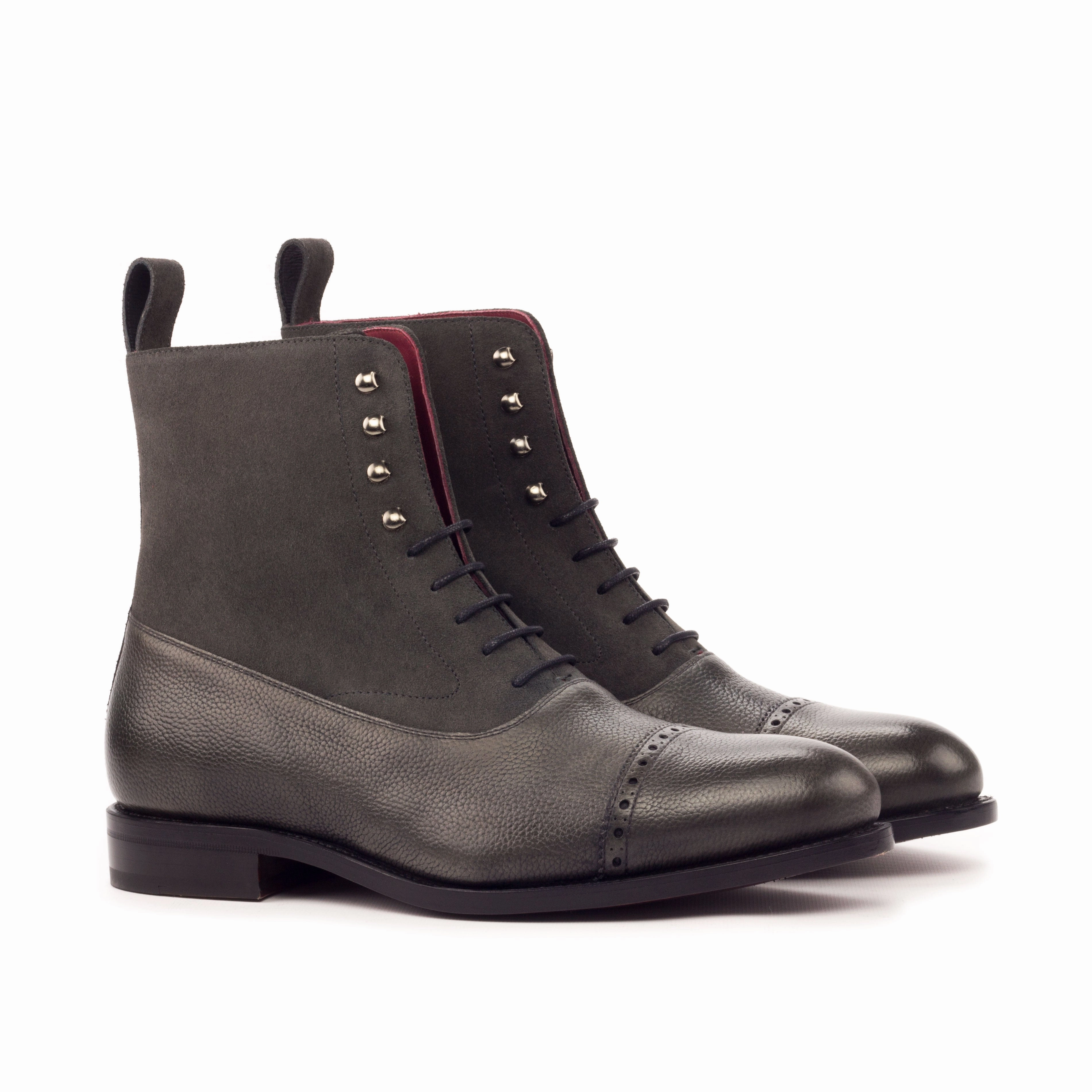 Grey Full-Grain Leather & Suede Balmoral Boots Hip Boots