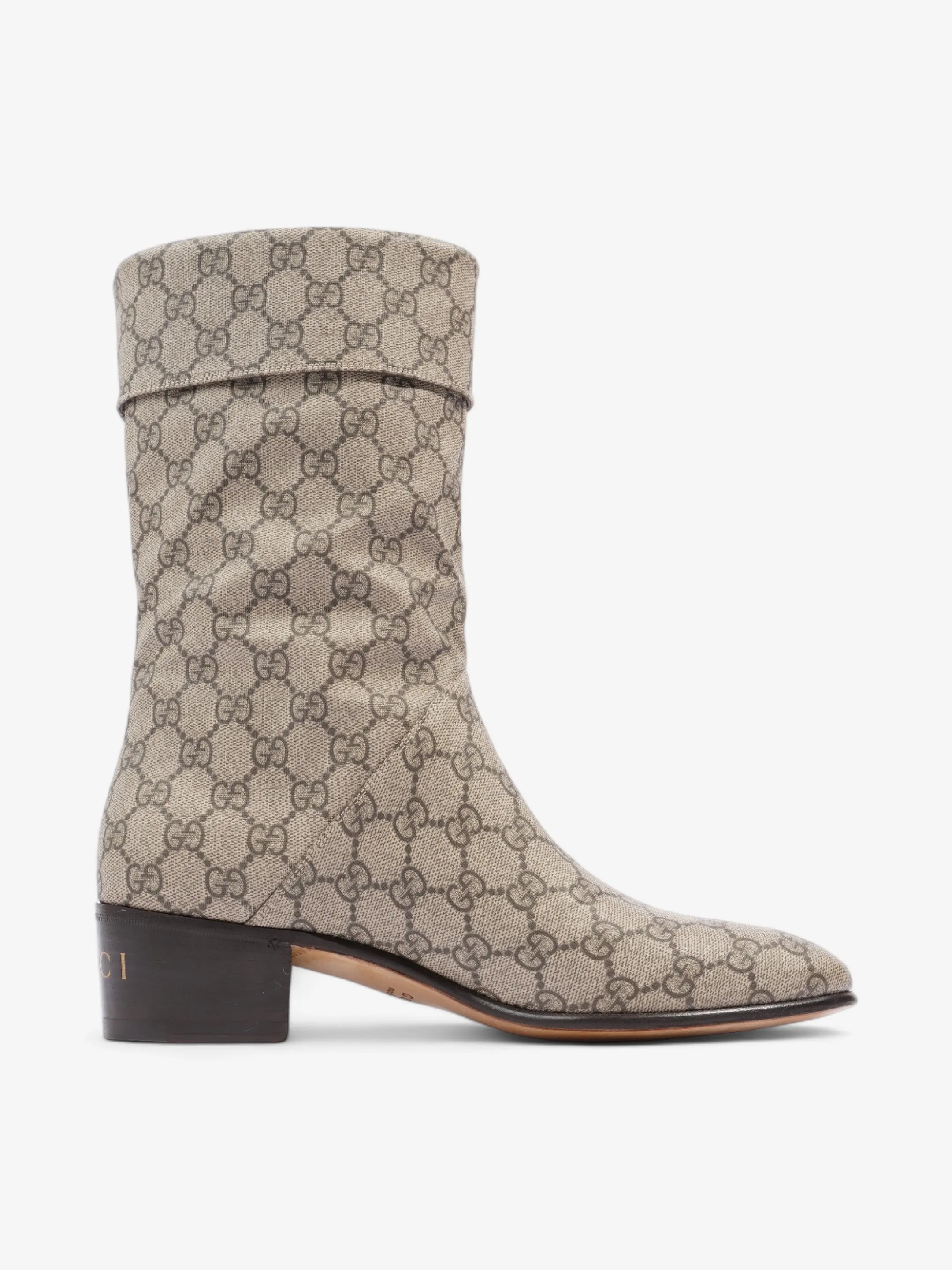 Gucci Heeled Ankle Boots 50mm Beige And Ebony GG Supreme Fabric EU 41 UK 7 Munro Boots