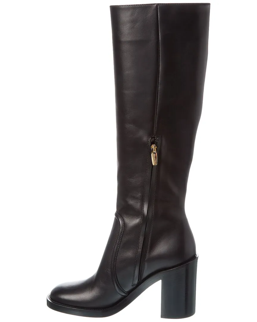 Gucci Interlocking G Leather Boot Cream Knee Boots