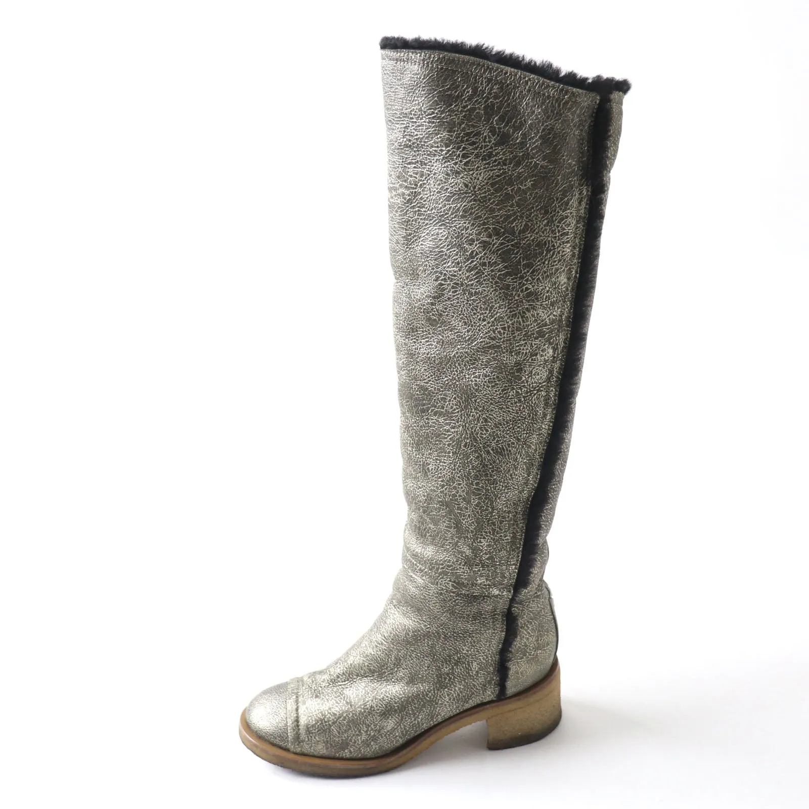 Comfortable Steel Toe Boots Chanel Knee-high Boots Metal Logo Chunky Heel