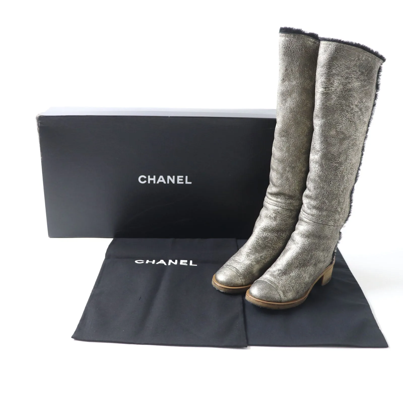 Chanel Knee-high Boots Metal Logo Chunky Heel Snowboard Boots Ladies -> Snowboard Boots
