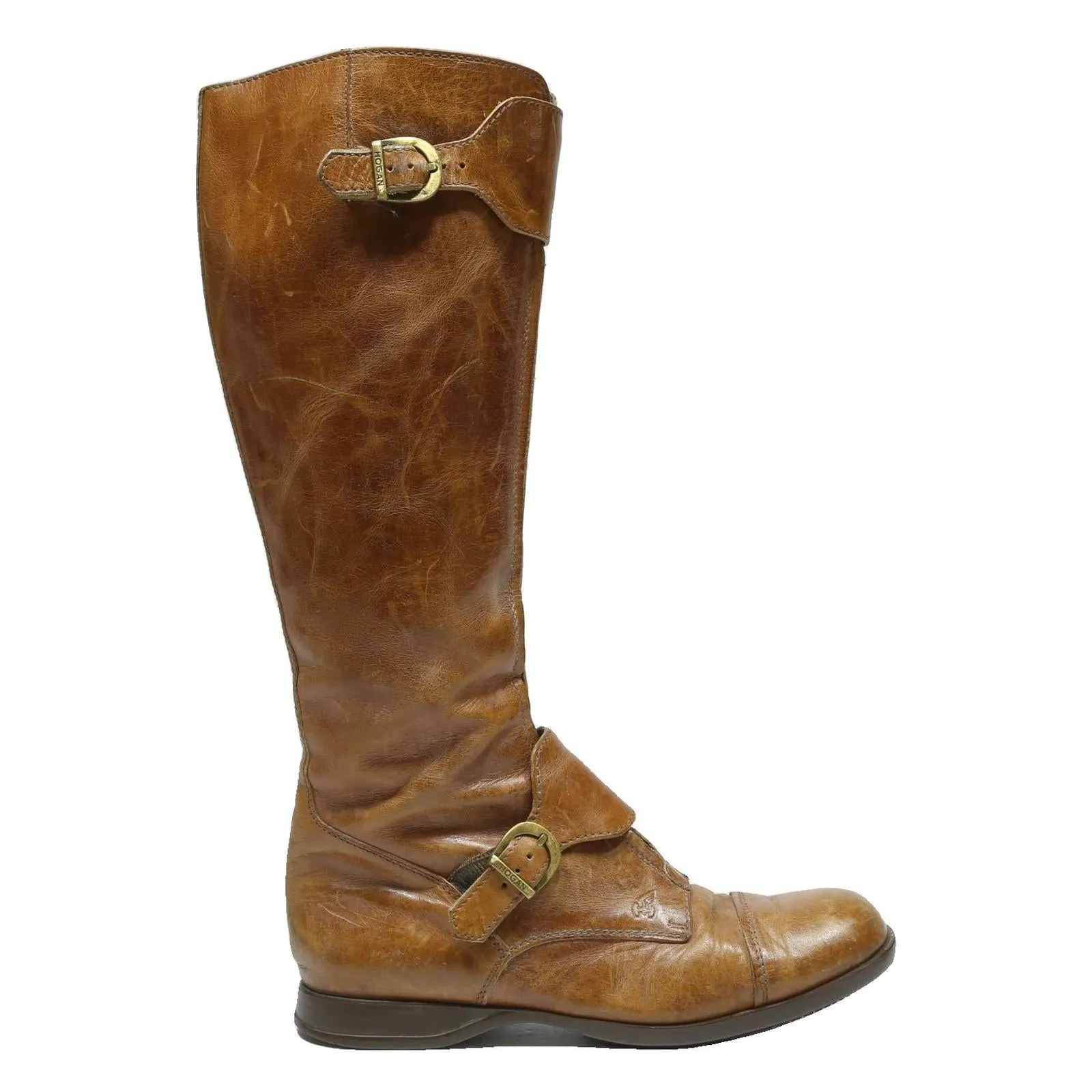 Pull On Snow Boots HOGAN Womens Leather Knee High Boots Brown UK 5.5 Classic Stylish Comfortable