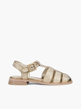 Holis Light Gold Raffia Casual Kitten Heel Shoes