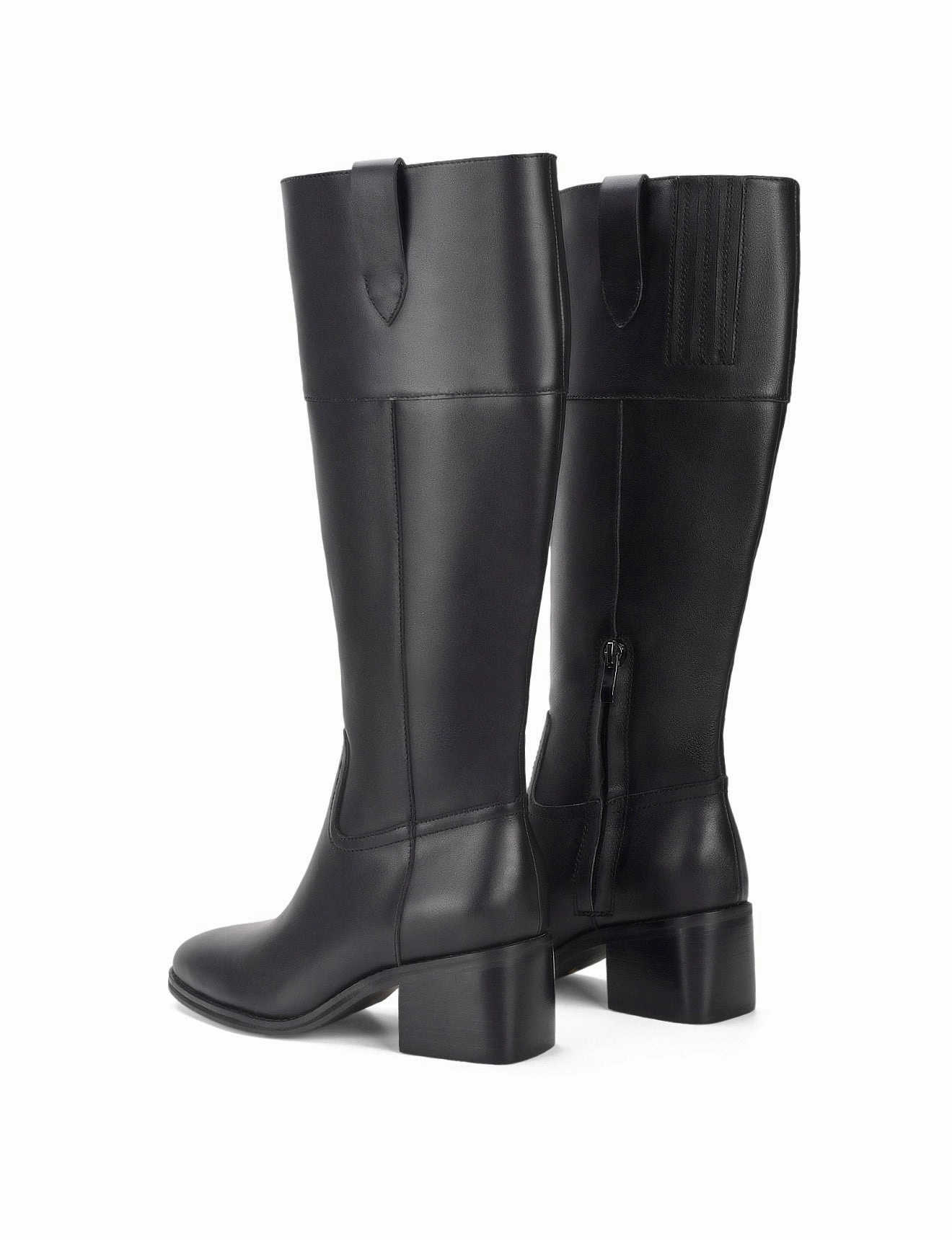 Zoey Riding Boots - Black Leather Cowprint Boots