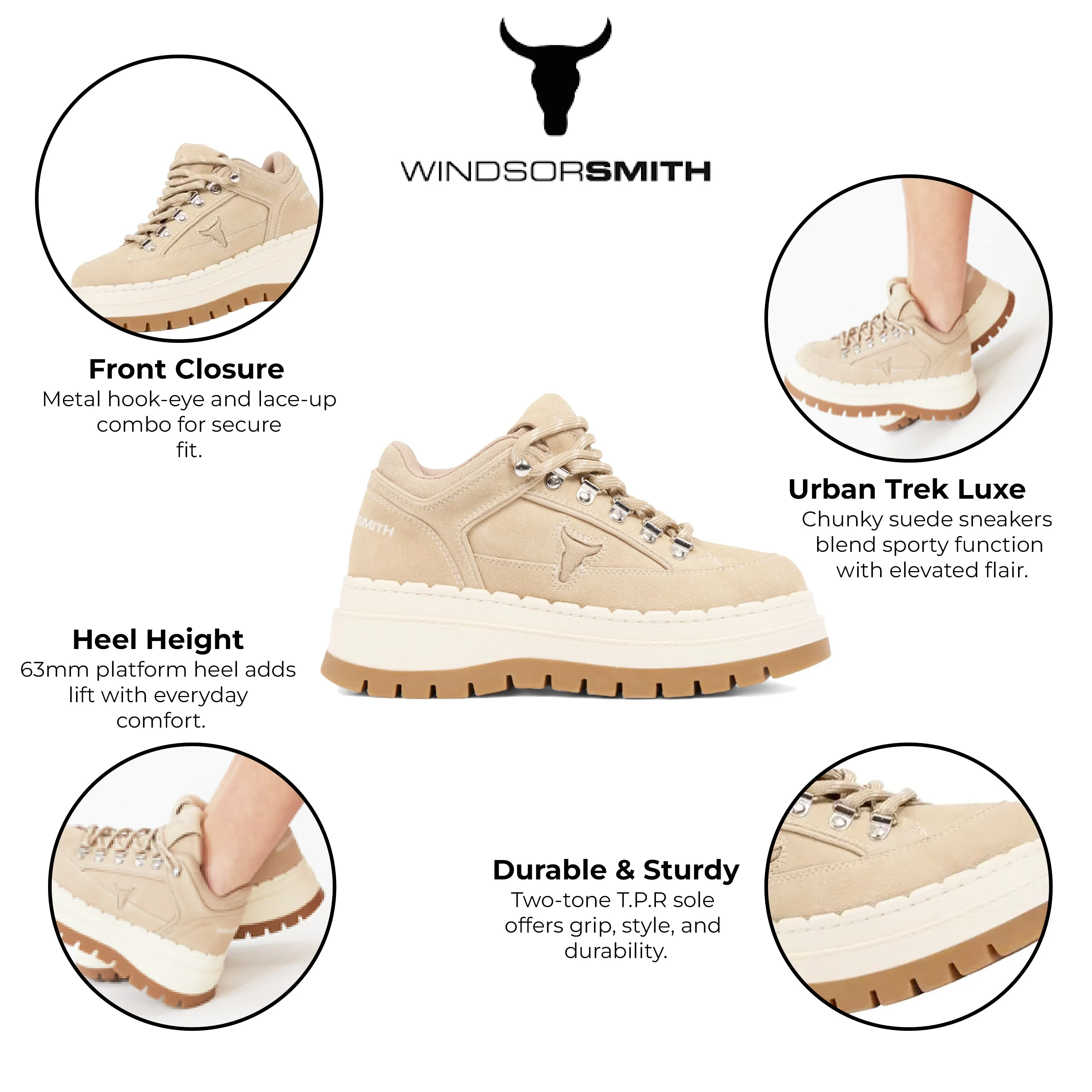Fur Heel Boots Windsorsmith Womens Sand Brown Suede Chunky Platform Sneakers Trainers - Ultimatum