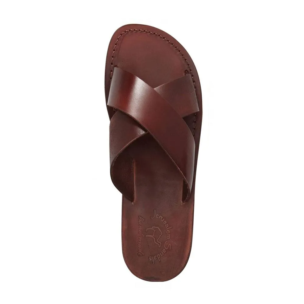 Elan - Leather Cross Strap Sandal | Brown Pillow Sandals