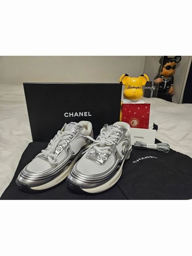 Racing Sneakers Fabric Laminated Low Top Sneakers Silver Chanel