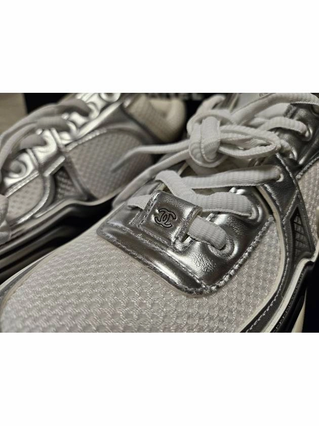Fabric Laminated Low Top Sneakers Silver Chanel Cross Country Sneakers