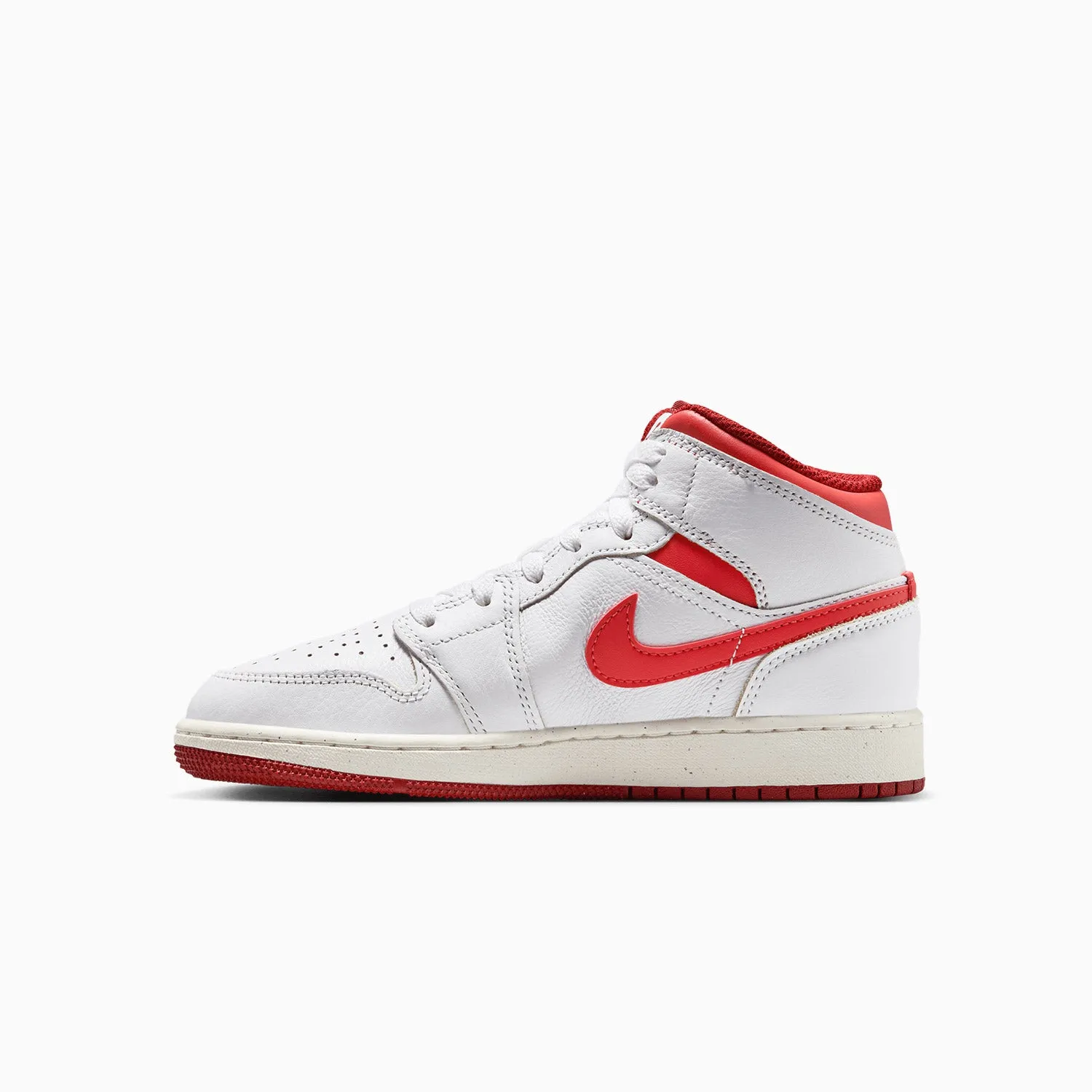 Kid's Air Jordan 1 Mid SE "White Dune Red" Grade School Rock Sneakers