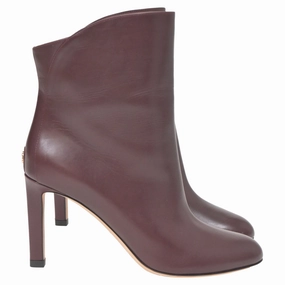 Jimmy Choo Karter 85 Ankle Heeled Boots in Burgundy Calfskin Leather Ice Boots For Horses