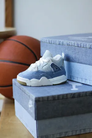 JORDAN 4 RETRO (TD) "SAIL/WORN BLUE-METALLIC GOLD" Sneakers Elastic Laces