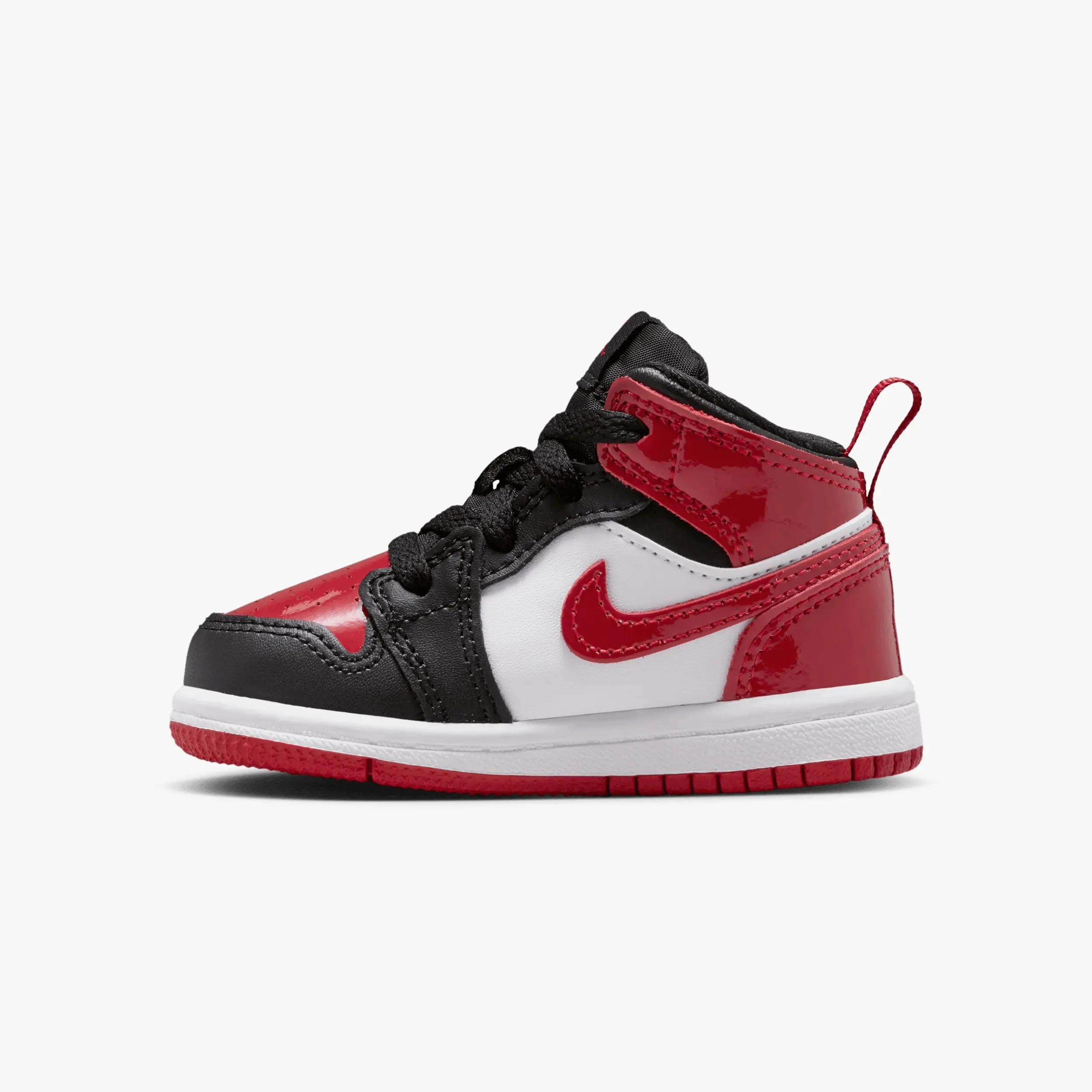 Kid's Jordan 1 Mid SE "Patent Bred Toe" Toddlers Flyknit Sneakers